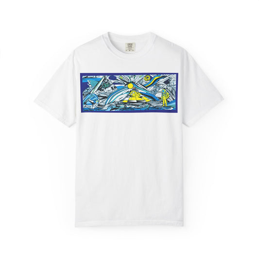 Garment-Dyed Graphic T-shirt, Cosmic Nature Tee, Earth Day Gift, Unisex Casual Wear, Retro Style Shirt, Eco-Friendly Fashion